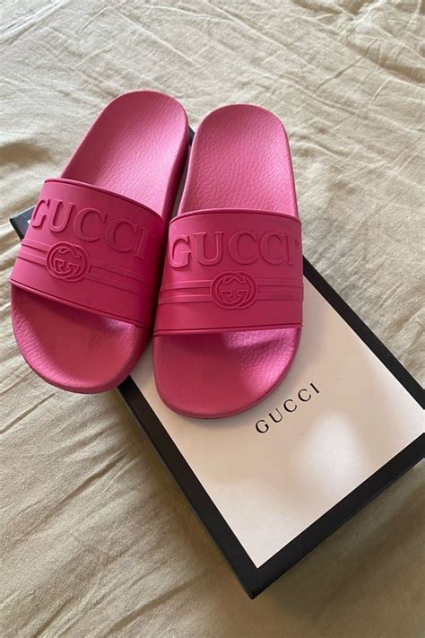 pink gucci rubber heels|hot pink gucci slides.